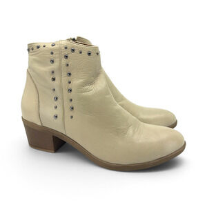 Spring Step Studded Leather Western Ankle Booties Women's EU 39 US 8.5 Cream